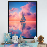 Sailboat Vibrant Pink And Sunset Reflection - Boat Canvas Wall Art