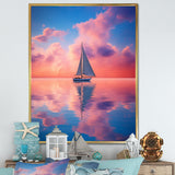 Sailboat Vibrant Pink And Sunset Reflection - Boat Canvas Wall Art