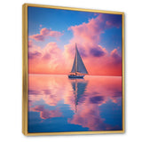 Sailboat Vibrant Pink And Sunset Reflection - Boat Canvas Wall Art