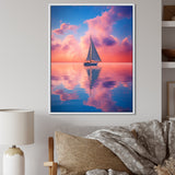 Sailboat Vibrant Pink And Sunset Reflection - Boat Canvas Wall Art