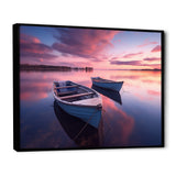 White Longboats Pink Blue Sunset Reflection - Boat Canvas Wall Art