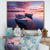 White Longboats Pink Blue Sunset Reflection - Boat Canvas Wall Art