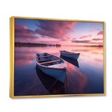 White Longboats Pink Blue Sunset Reflection - Boat Canvas Wall Art