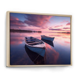 White Longboats Pink Blue Sunset Reflection - Boat Canvas Wall Art