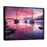White Sailboat Pink Blue Sunset Reflection - Boat Canvas Wall Art