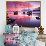 White Sailboat Pink Blue Sunset Reflection - Boat Canvas Wall Art