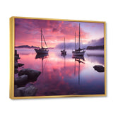 White Sailboat Pink Blue Sunset Reflection - Boat Canvas Wall Art