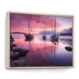White Sailboat Pink Blue Sunset Reflection - Boat Canvas Wall Art