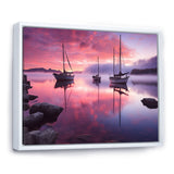 White Sailboat Pink Blue Sunset Reflection - Boat Canvas Wall Art