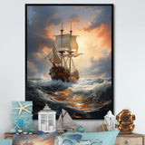 White Majestic Sailboat In Storm - Boat Canvas Wall Art