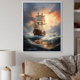 White Majestic Sailboat In Storm - Boat Canvas Wall Art