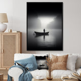 Solitary Longboat Misty Lake Minimal - Boat Canvas Wall Art