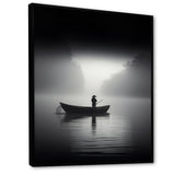 Solitary Longboat Misty Lake Minimal - Boat Canvas Wall Art