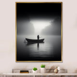Solitary Longboat Misty Lake Minimal - Boat Canvas Wall Art