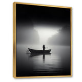 Solitary Longboat Misty Lake Minimal - Boat Canvas Wall Art