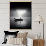 Solitary Longboat Misty Lake Minimal - Boat Canvas Wall Art