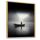 Solitary Longboat Misty Lake Minimal - Boat Canvas Wall Art