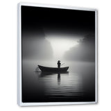 Solitary Longboat Misty Lake Minimal - Boat Canvas Wall Art