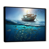 Boat Floating Above Fishes In The Turquoise Ocean - Boat Canvas Wall Art