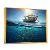 Boat Floating Above Fishes In The Turquoise Ocean - Boat Canvas Wall Art