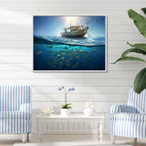 Boat Floating Above Fishes In The Turquoise Ocean - Boat Canvas Wall Art