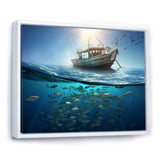 Boat Floating Above Fishes In The Turquoise Ocean - Boat Canvas Wall Art