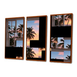 Tropical Oceanview Through Open White Window I - 3-Piece Canvas Wall Art