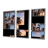 Tropical Oceanview Through Open White Window I - 3-Piece Canvas Wall Art