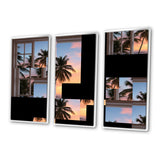 Tropical Oceanview Through Open White Window I - 3-Piece Canvas Wall Art