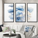 Delicate Blue Ginko Leaves On White Watercolor - Multi-Panels