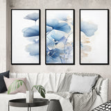 Delicate Blue Ginko Leaves On White Watercolor - Multi-Panels