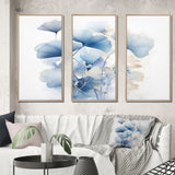 Delicate Blue Ginko Leaves On White Watercolor - Multi-Panels