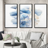 Delicate Blue Ginko Leaves On White Watercolor - Multi-Panels
