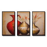 Still Life Red Gold Vase With Wheat Flowers - 3-Piece Canvas Wall Art