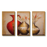 Still Life Red Gold Vase With Wheat Flowers - 3-Piece Canvas Wall Art
