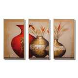 Still Life Red Gold Vase With Wheat Flowers - 3-Piece Canvas Wall Art
