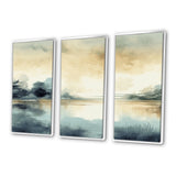 Misty Lake Tranquility Retro Watercolor I - Split Panel Canvas Art