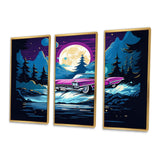 Elegant Design Of Red Vintage Car 1950s - 3-Piece Canvas Wall Art