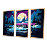 Elegant Design Of Red Vintage Car 1950s - 3-Piece Canvas Wall Art