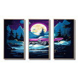 Elegant Design Of Red Vintage Car 1950s - 3-Piece Canvas Wall Art