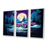 Elegant Design Of Red Vintage Car 1950s - 3-Piece Canvas Wall Art
