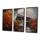 Steamtrain Crossing Autumn Bridge Painting - Multi-Panels