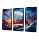 Steamtrain Travelling In Winter Snow Painting I - Multi-Panels