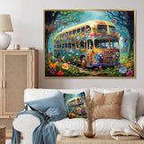 Magic Hippie Bus In The Flower Forest - Car Van Canvas Wall Art