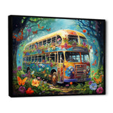Magic Hippie Bus In The Flower Forest - Car Van Canvas Wall Art
