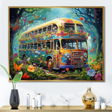 Magic Hippie Bus In The Flower Forest - Car Van Canvas Wall Art