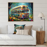 Magic Hippie Bus In The Flower Forest - Car Van Canvas Wall Art
