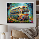 Magic Hippie Bus In The Flower Forest - Car Van Canvas Wall Art