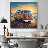 Magic Hippie Bus On The Beach - Car Van Canvas Wall Art