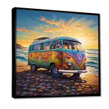 Magic Hippie Bus On The Beach - Car Van Canvas Wall Art